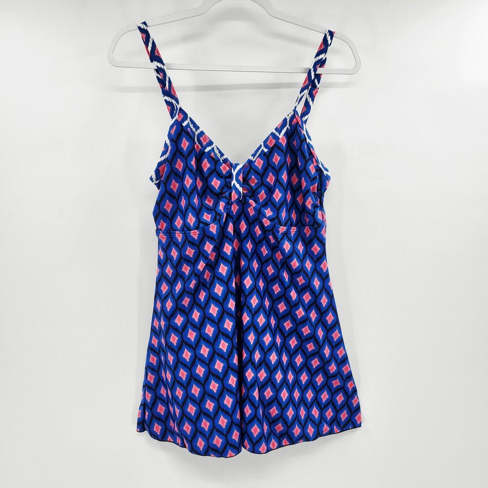 Sea & Sand Beachwear Blue & Hot Pink Geometric Print Swim Dress Women's Size 14
